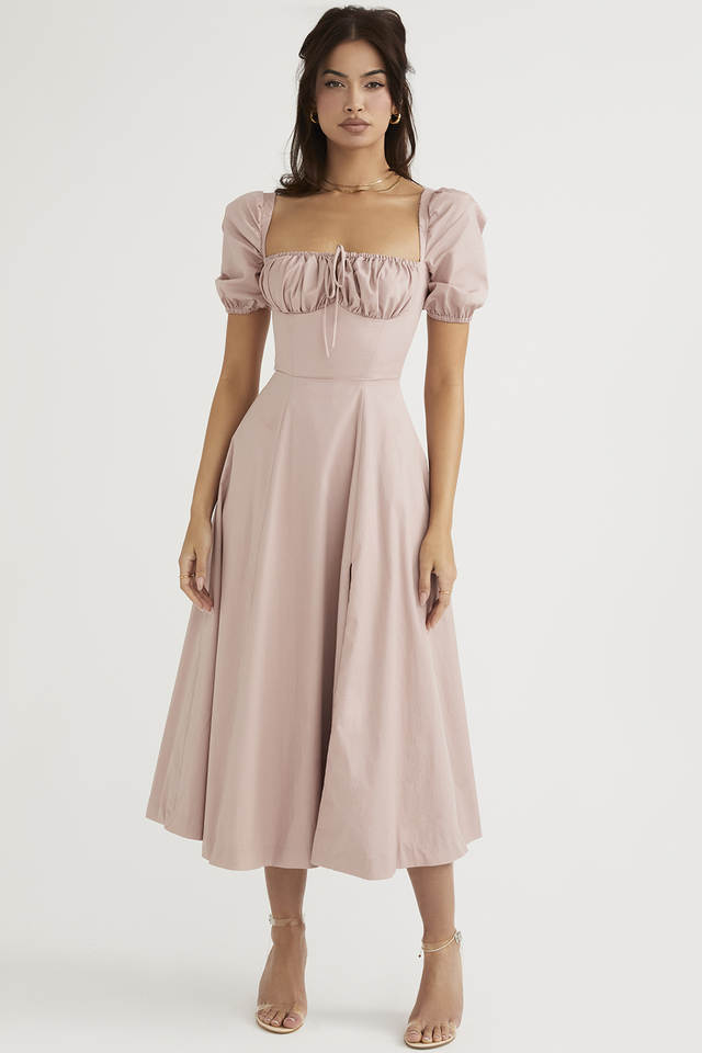 'Tallulah' Blush Puff Sleeve Midi Dress